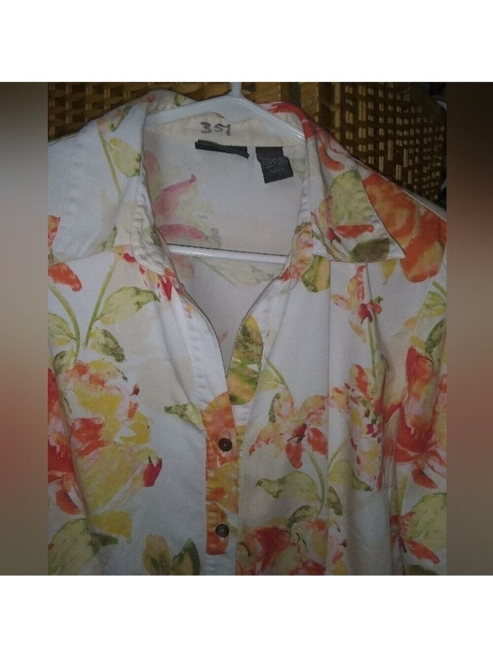 Chicos Button Down Shirt Long Sleeve Floral Cream Orange Size Small - Picture 3 of 6